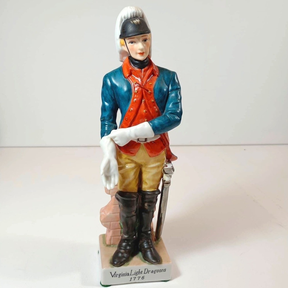 Vintage Virginia Light Dragoons 1776 Figurine Soldier 9" Blue Red Ceramic